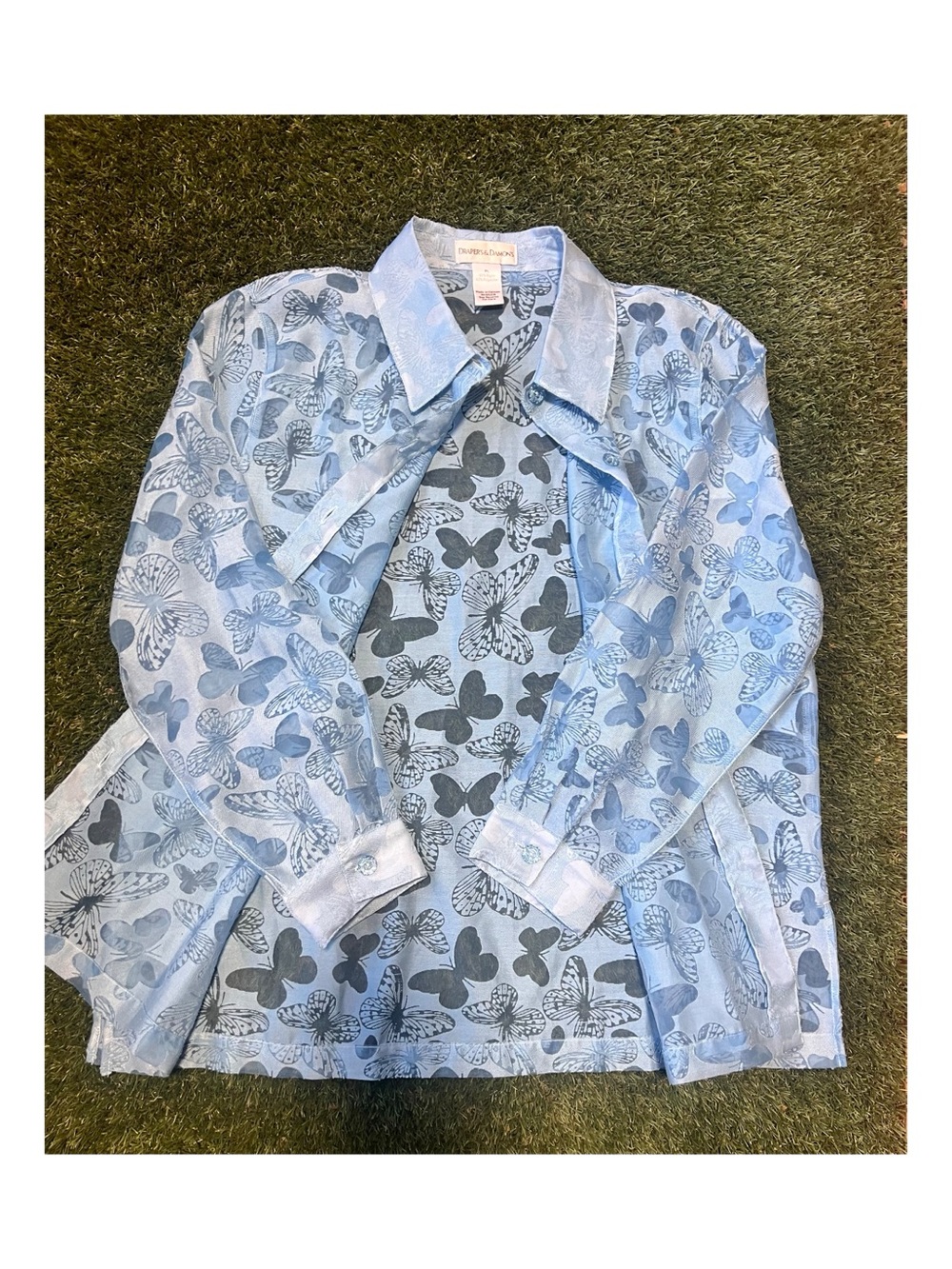 Y2K Drapers and Damons Semi Sheer Butterfly Button Up Womens Large